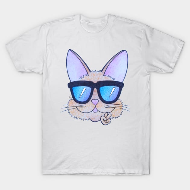 Kitten Wearing Sunglasses - A Cool Cartoon Cat T-Shirt by Elinaana